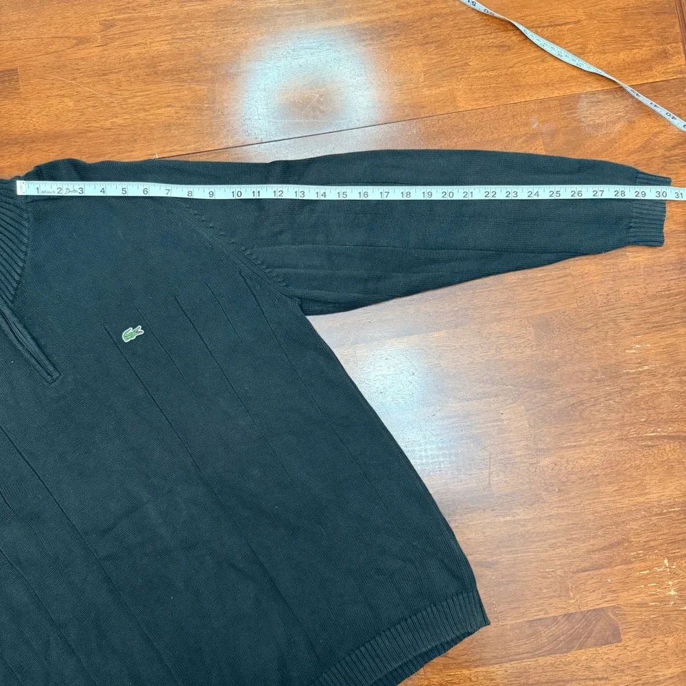 Lacoste Black Quarter Zip Sweater Ribbed Elbow Patches Mens Size‎ 7 US Size XL